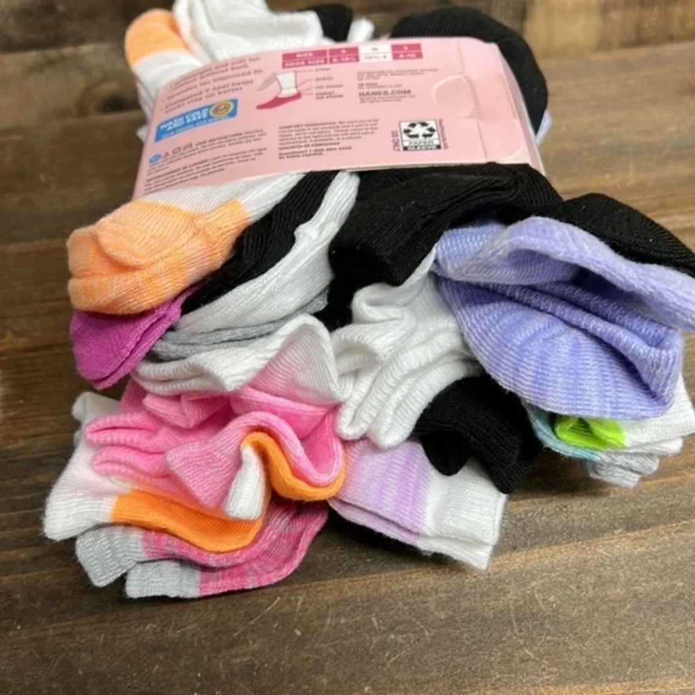 Hanes Girls Super No Show Socks Bundle of 19 Pairs New Shoe Size 10.5-4‎